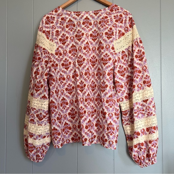 🎉NWT Anthropologie x Eze Sur Mer Yvonne Lace Blouse sz XL red size - Picture 8 of 12